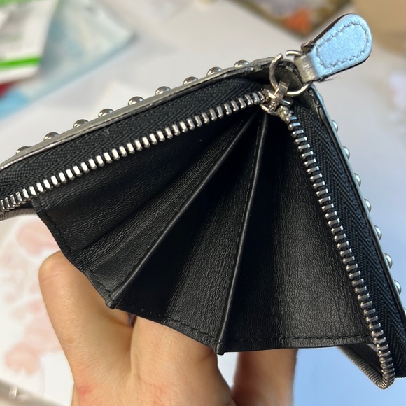 J&M Davidson SMALL ZIP AROUND PURSE WITH STUDS Leather Case Wallet Long Silver - Picture 11 of 16